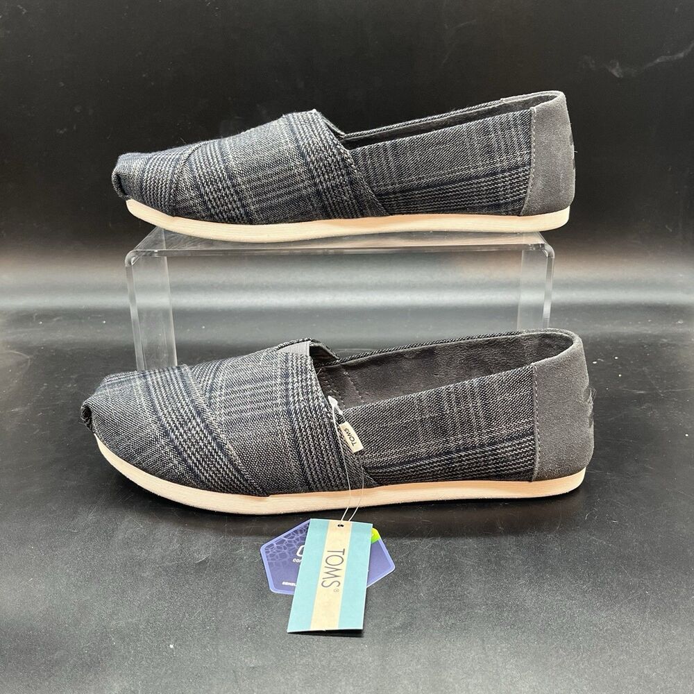 TOMS Women's Black Plaid Slip-On Shoes